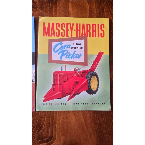 (2) 1940’s Massey Harris Corn Row Picker Brochures.  Great Colour & Graphics.