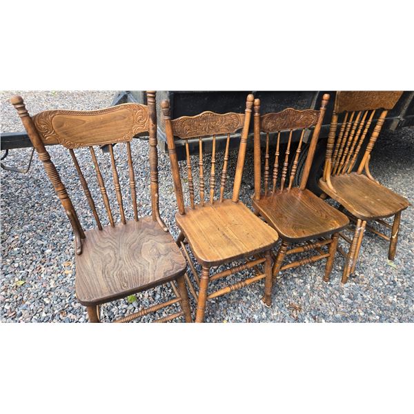 (4) Unmatched Press Back Chairs (One Needs Base Work)