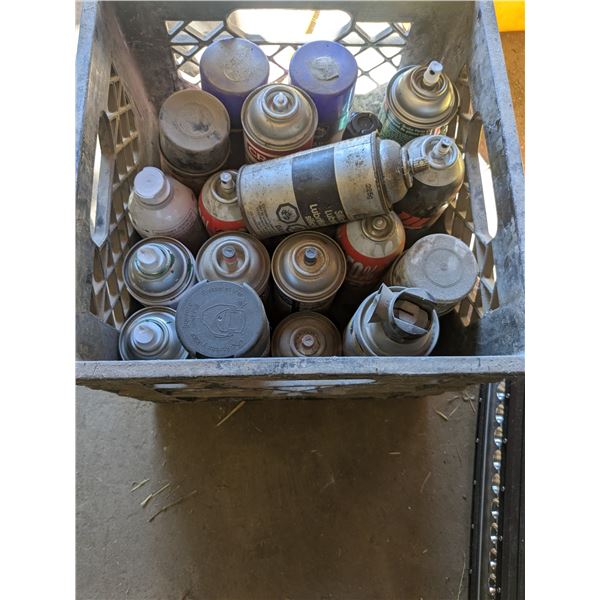 *OFFSITE* Milk Crate of Aerosol Cans – Brake Kleen, Silicone Lubricant, Truck Bed Coating, 