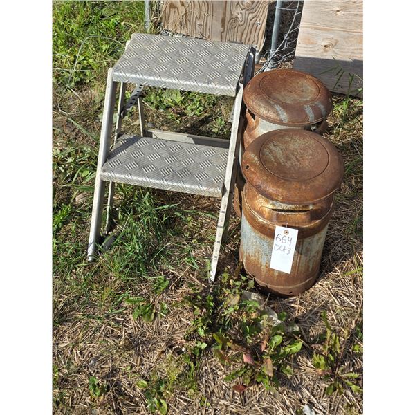*OFFSITE* (2) Cream Cans, Step Ladder