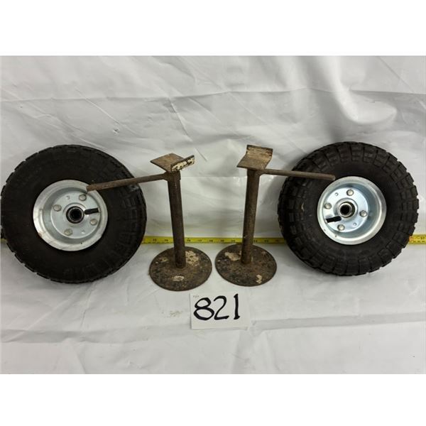 (2) 4.10/3.50 Tires, (2) 9”-14” Jack Stands