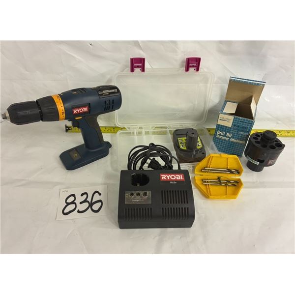Ryobi 18V Drill, Charger, Drill Bits, etc.