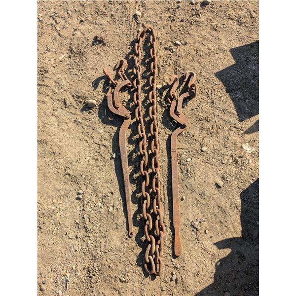 Approx 10’ of ???? Logging Chain, (2) Hand-Forged Tighteners
