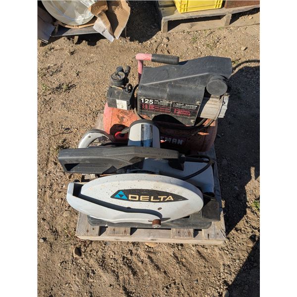 Air Compressor, Chop Saw, Power Tools – As Is