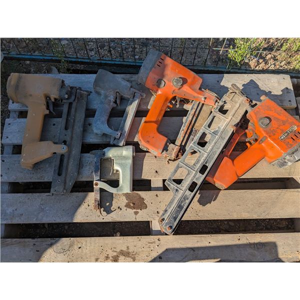 Assorted Air Nailers for Parts or Repair, Milk Crate
