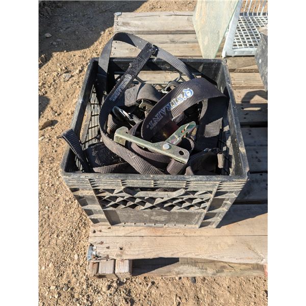 Milkcrate of Assorted Tiedown Straps
