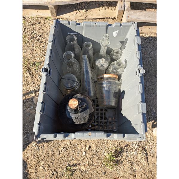 Vintage Glass Jars & Bottles in Tote