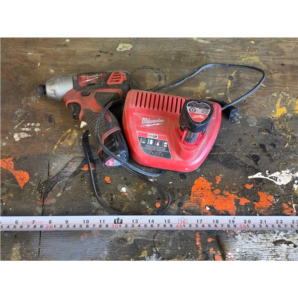 *OFFSITE* Milwaukee ¼” Impact Driver, Charger, (2) Batteries – Working
