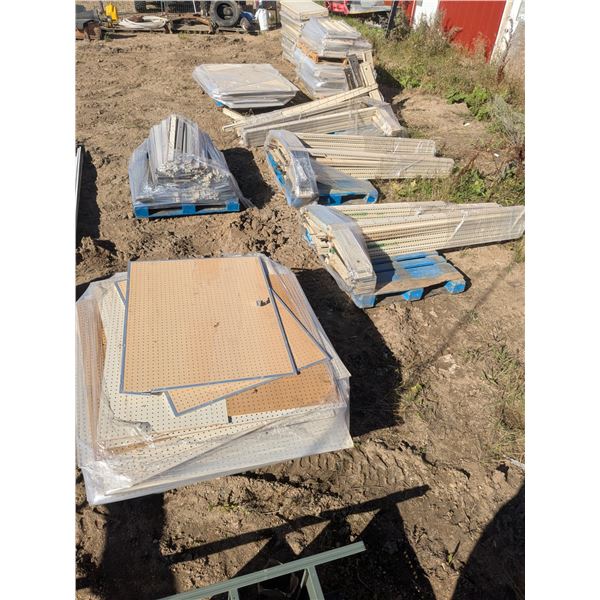 Store Shelving Set **(9) PALLETS – Complete w/ Uprights, Backing, Crossbars, Shelving