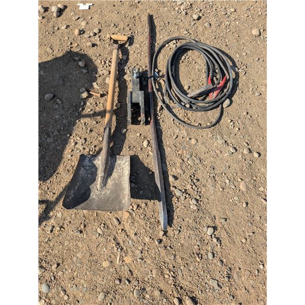 Square Shovel, 5’ Wrecking Bar, Hitch, Jumper Cables