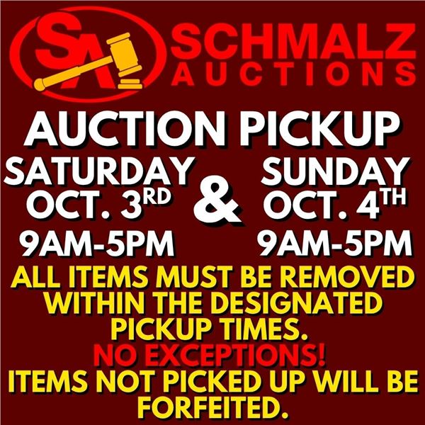 PICKUP: Oct. 3rd until 5PM & Oct. 4th 9AM-5PM