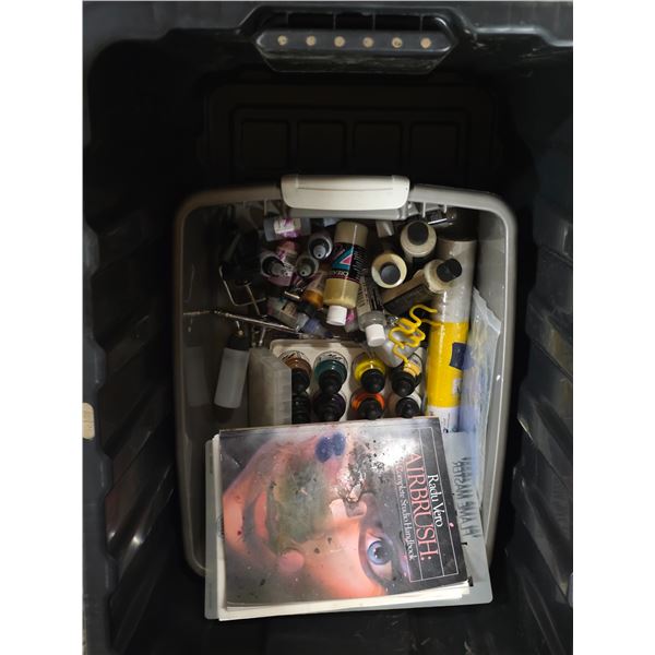 Tote with Airbrush supplies, Paint/ink, airbrush, stencils for nails, books