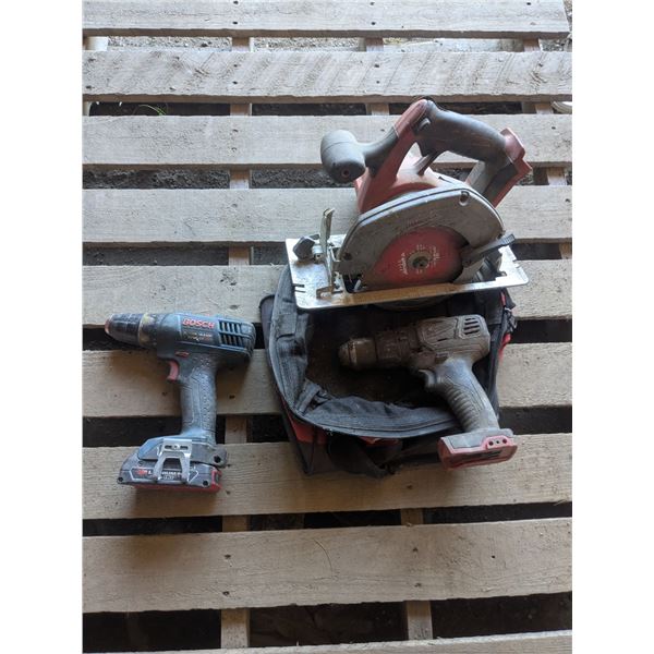 Rechargeable Tools – Bosch Drill & Battery (Untested), Milwaukee Saw & Drill (No Battery, W