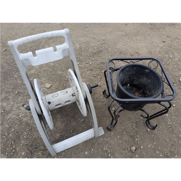 Metal Planter Stand – 18”x 18”x 20”h, Garden Hose Reel