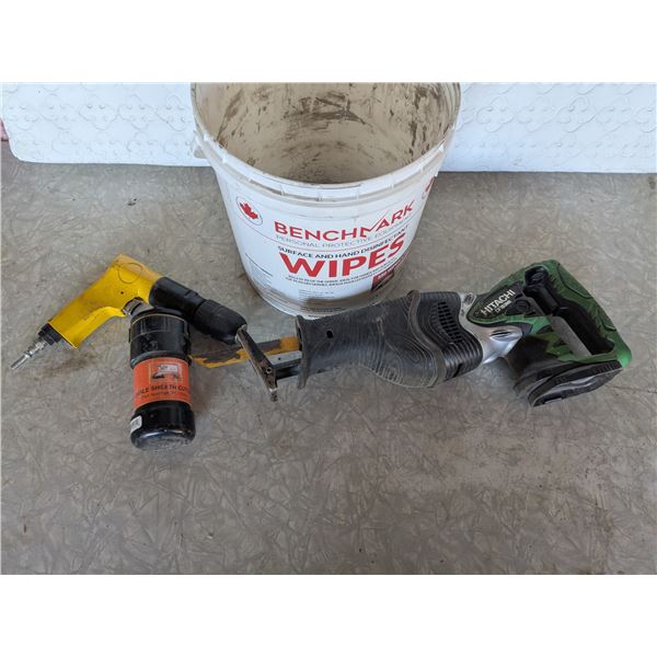 Bucket of Assorted Tools – Cable Sheath Cutter, Air Drill, Sawzall (no battery)