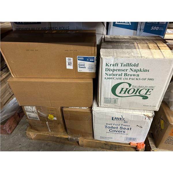 Pallet w/Toilet Seat Covers, Tissue, Paper Products