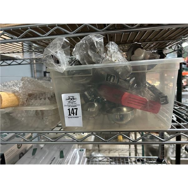 Cambro Insert Pans, Asst. Utensils, Supplies on Shelf
