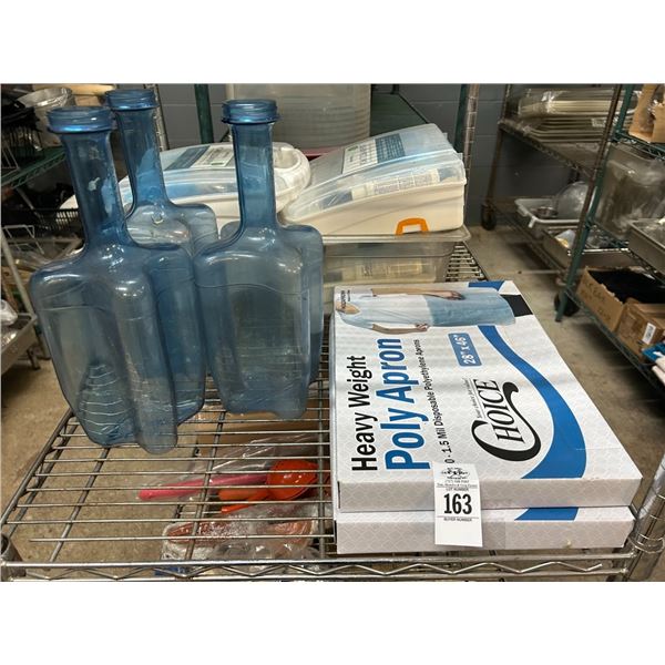 Polly Aprons, Plastic Decanters, Clean Up Kit