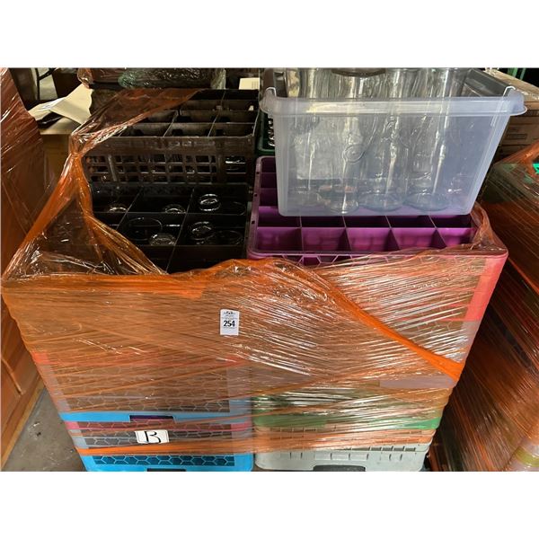 Pallet of Dish Washer Racks w/Asst. Glassware, Wine Crafts