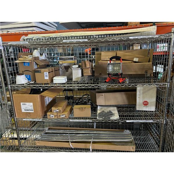 Security Lights, Cameras, Soap Dispensers, Tire Pump, Equip. Legs, Supplies On Shelf