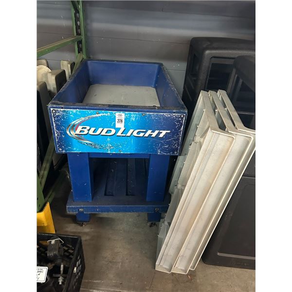 Budlight Rolling Iced Beverage Merchandiser Cart w/3 Grey Plastic Shelves