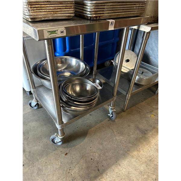 SS  2'  X  2'  Rolling Table w/Backsplash, Undershelf