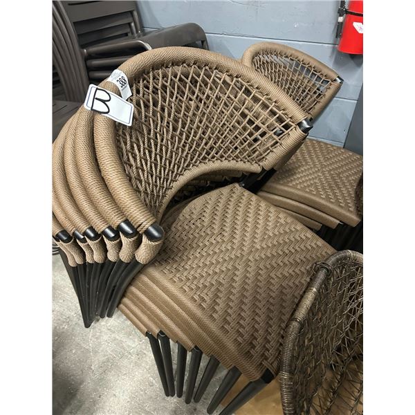 12-Brown Woven Style Black Frame Dining Chairs - 12 X $