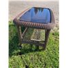 Image 2 : ALL-WEATHER WICKER WITH A METAL FRAME AND INSET GLASS TOP - IN EXCELLENT CONDITION!