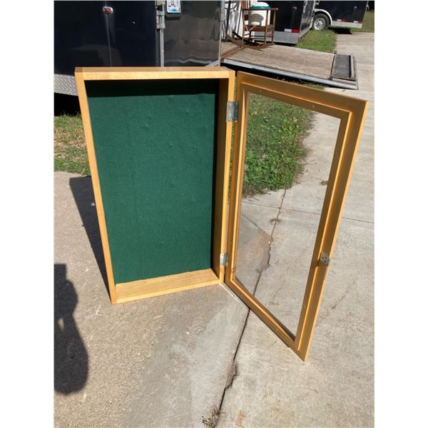 WOODEN WALL-MOUNTED DISPLAY CASE OR SHADOW BOX WITH A GLASS DOOR