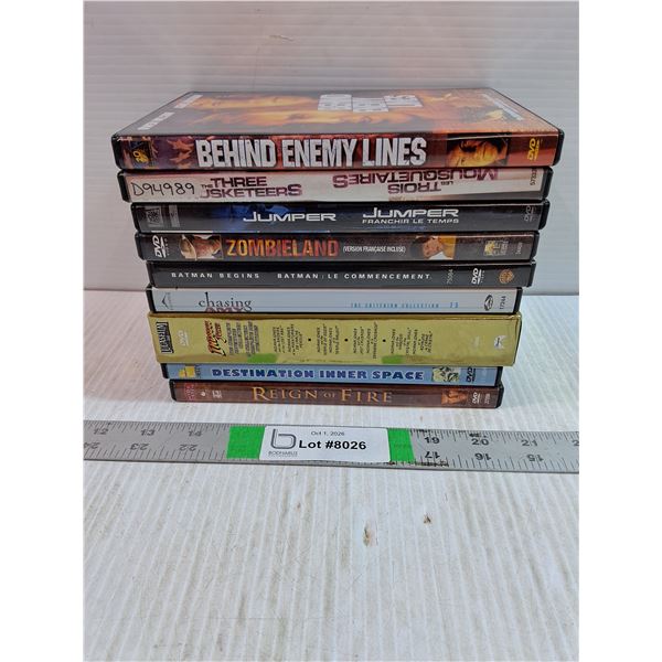 (9) DVD Movies-Behind Enemy Lines,Chasing Amy,Indiana Jones,Reign of Fire and more