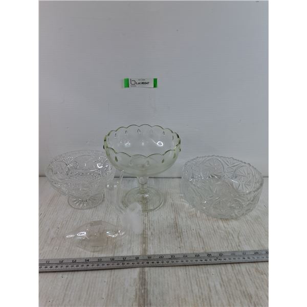 (2) Glass Footed Bowls, (1) Glass Bowl, (1) Small Glass Swan