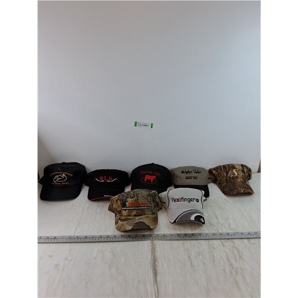 (7) Baseball Caps, Flexifinger, Delisle, SLS, Red Angus, Roughriders
