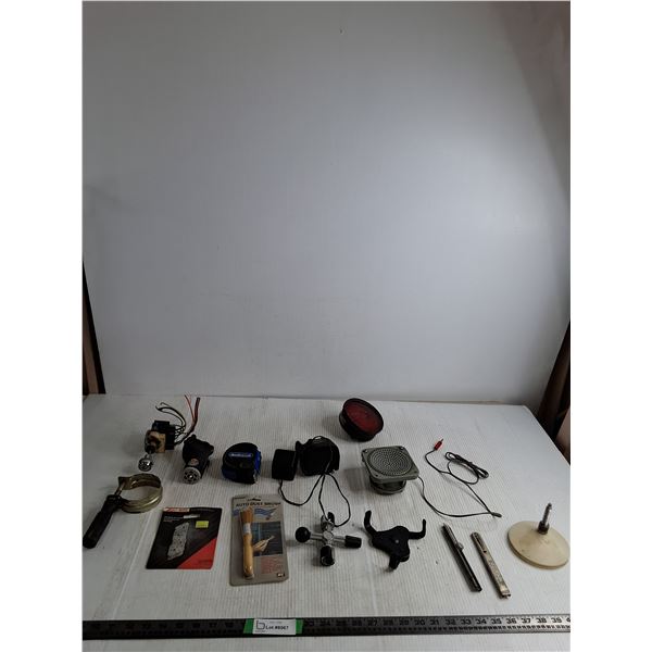 Various Automotive Hardware; Tape Measure, Auto Dust Brush, Brake Light, Misc