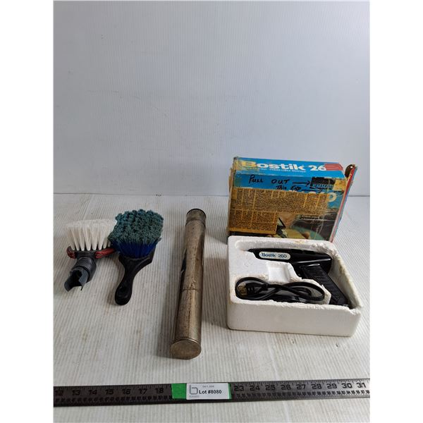 Bostik Glue Gun, Brass Map Holder, (2) Wash Brushes