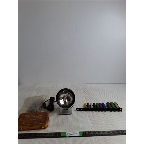Bag Of Automotive Hog Rings, Small Case Of Hardware, 12V Magnetic Spotlight ( as is)
