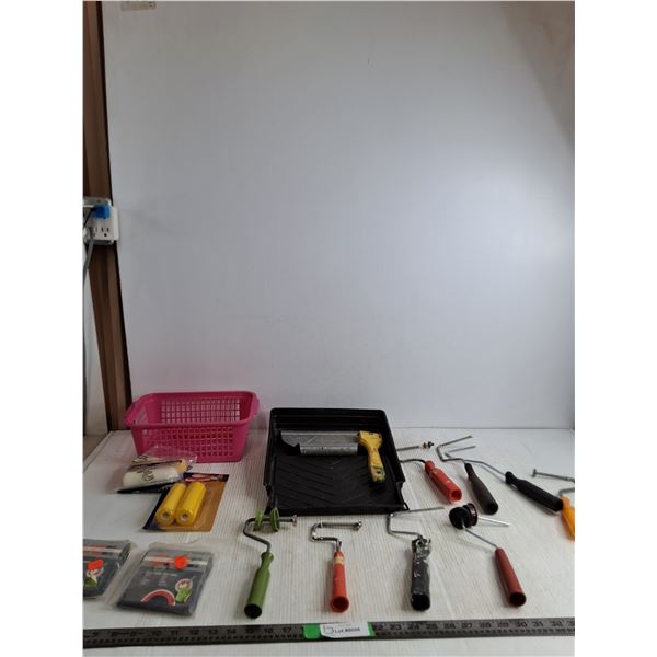 Assorted Small Paint Rollers & Trays, Misc Painting Supplies