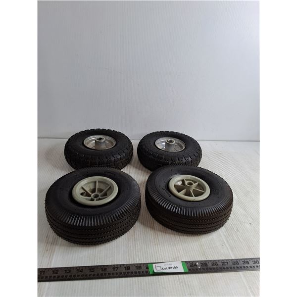 (4) 4:10/3.50-4 Hand Truck Tires & Rims (needs tubes)( cannot ship)
