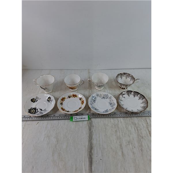 (4) Teacups with Saucers, (3) Royal Albert, (1) Royal Vale