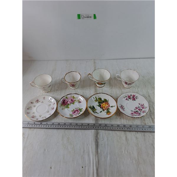 (4) Teacups with Saucers, (1) Duchess, American Beauty, Royal Albert, Paragon