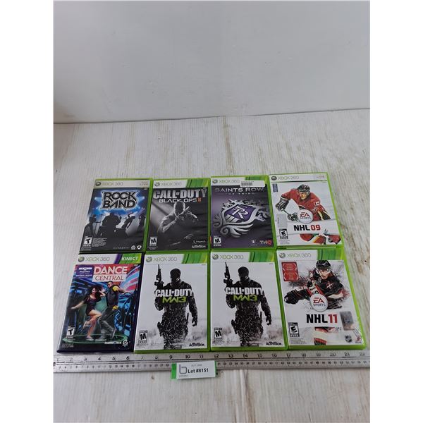 (8) XBOX 360 & Kinect Games, Call of Duty, Saints Row, Rock Bnd, Dance Central, NHL