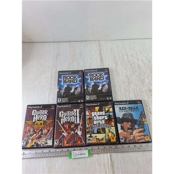(6) PlayStation 2 Games, Rock Band Guitar Hero, San Andreas, Red Dead Revolver