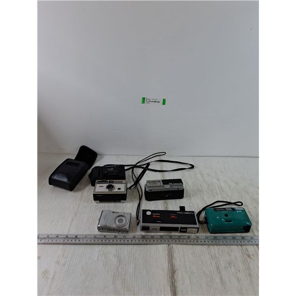 (5) Cameras Untested, (1) Flash Bulb Attachment, Minolta, Le Clic, Nikon, Kodak, Pentax