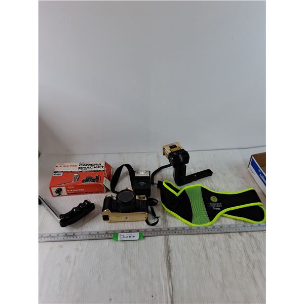 Camera Bracket L-Type, (2) Flash Attachments, Canon Q8200 Camera Untested, Zumba Fitness Belt
