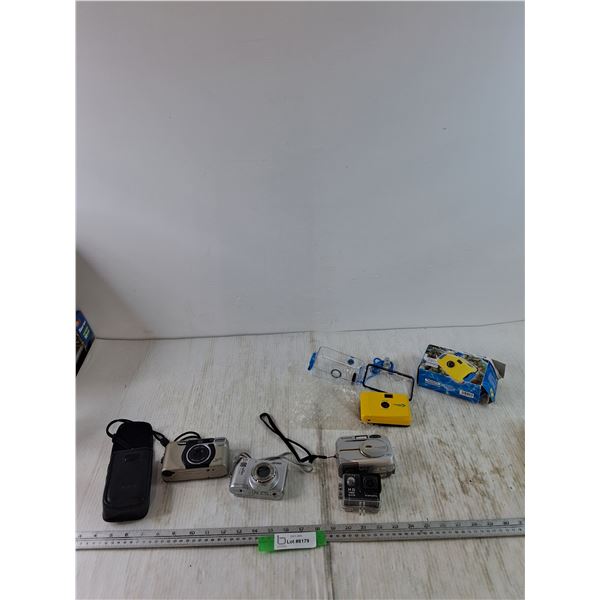 (4) Cameras, (1) Trembling Pro Camera All Untested As-Is, Konica, Nikon, Fuji, Travel Easy Underwate