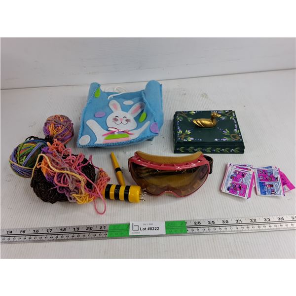 Yarn, Ski Goggles, Jewelry Box, Vintage Gum Wrappers, Misc