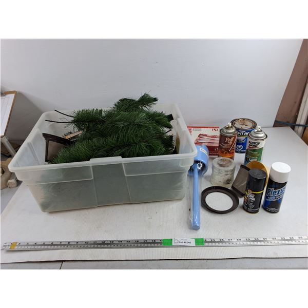 Faux Pine Branches, Plastic Cutlery, Plastic Container, Toilet Brush, Plastic Cleaner, Misc