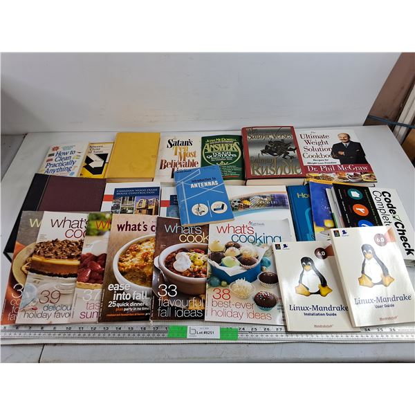 Assorted Books - Whats Cooking, The Satanic Verses, Linux Mandrake Guide, Misc