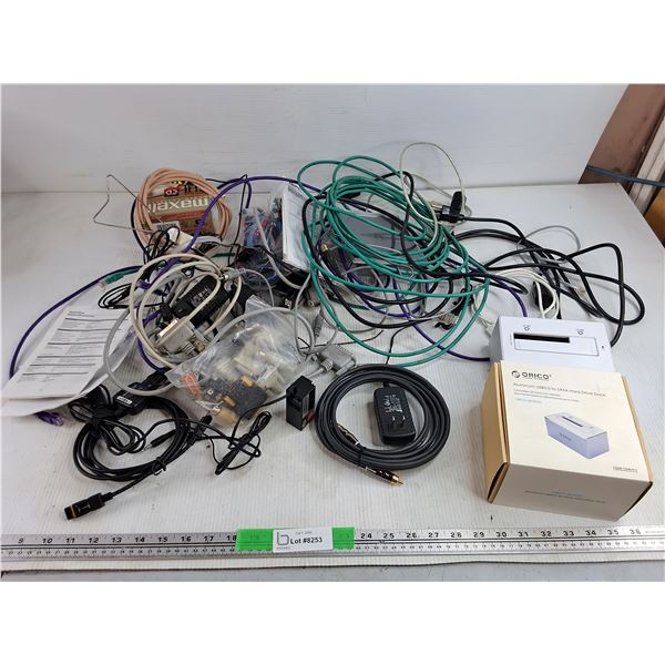 Assorted Cables, Adapters, USB3 to SATA Hard Drive Dock, Misc