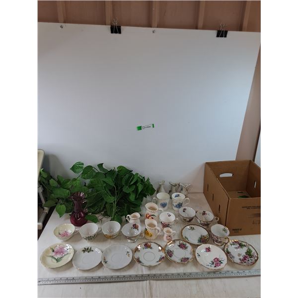 Artificial Plant, (8) Ceramic and Glass Pitchers, (10) Tea/Coffee Cups, (8) Tea Plates