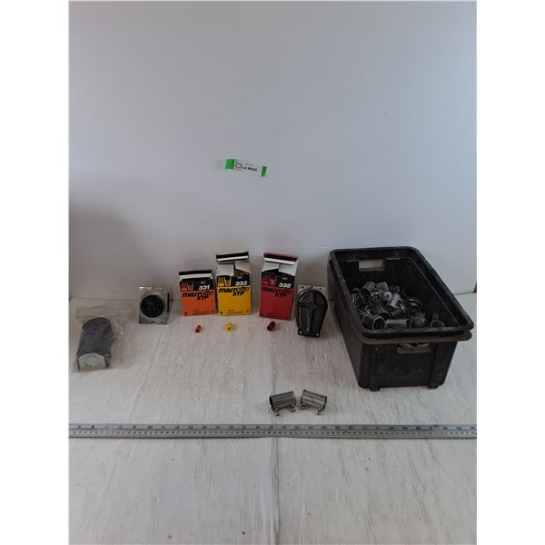 Die-Cast Electrical Conduit Fittings, (3) Boxes of Wire Connectors, (2) Plug Sockets